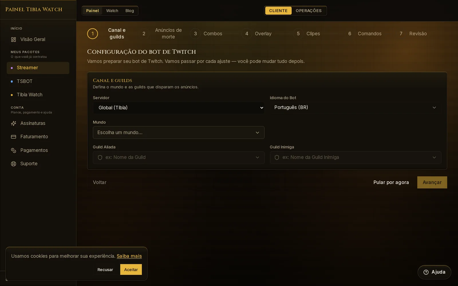 Passo 4 — Assistente de configuração, etapa "Canal e guilds"