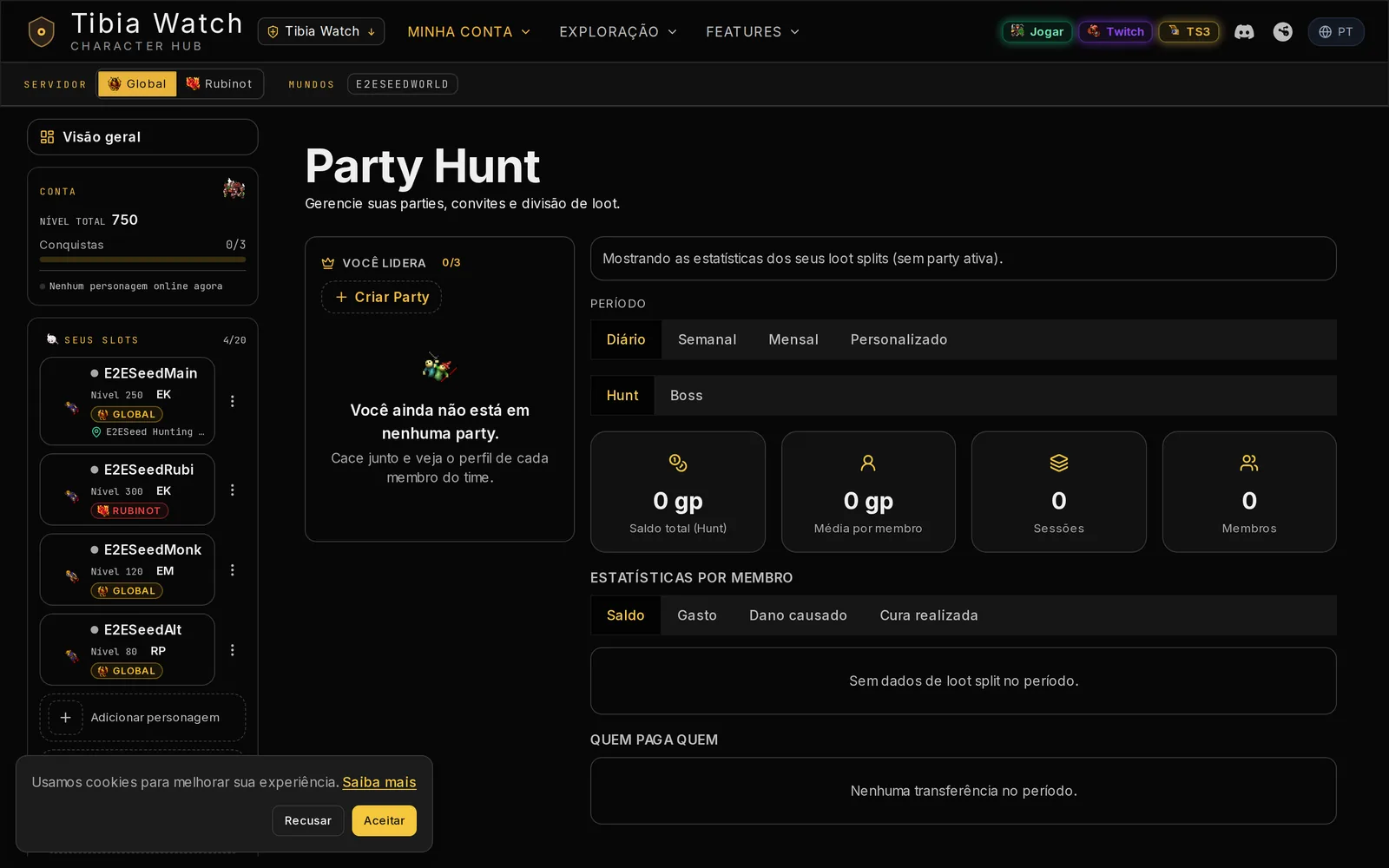Onde fica — Hub Party Hunt no dashboard