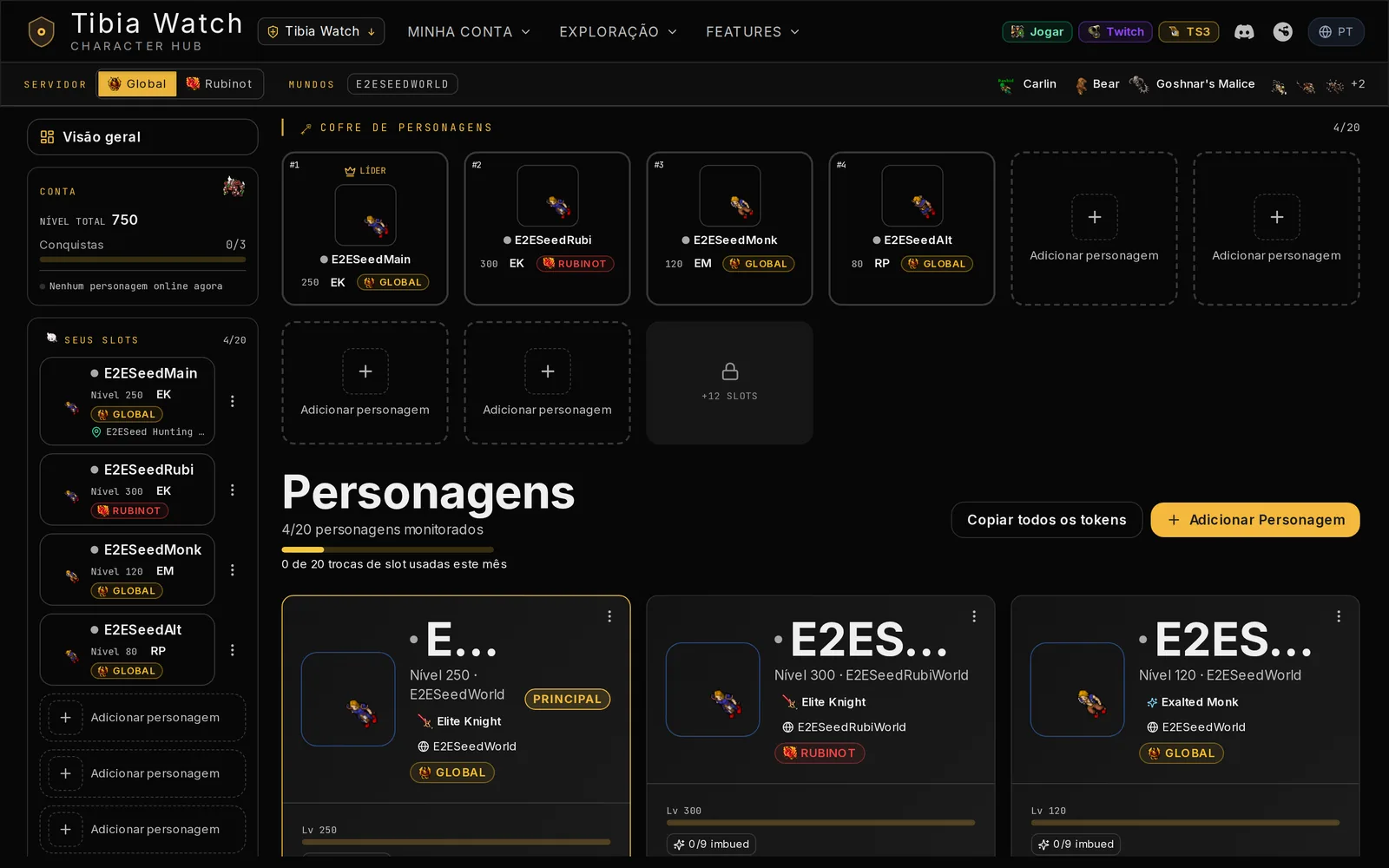Cofre de Personagens com a cota e as trocas do mês